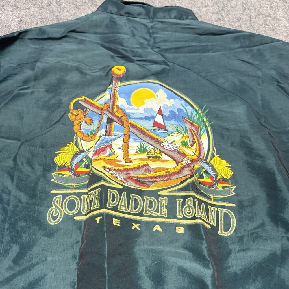 Vtg 90s South Padre Island Texas Windbreaker Jacket Mamacoca Iridescent Green OS